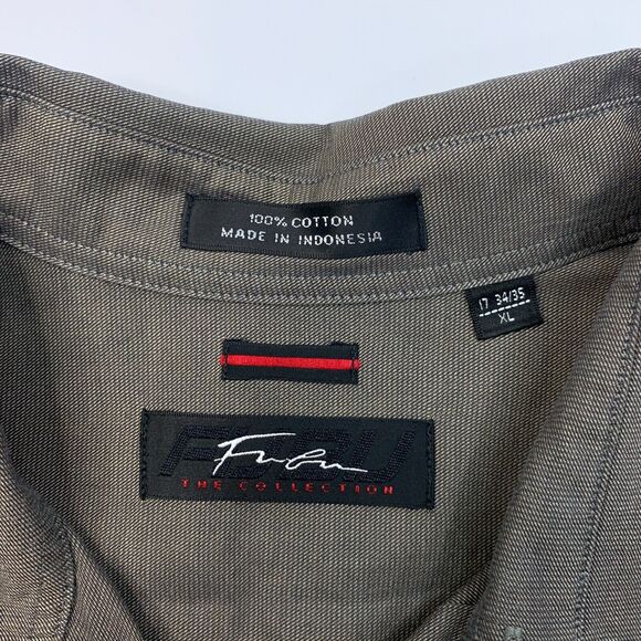 Fubu Shirt Mens XL Extra Large Otter Brown Button Up Cotton Long Sleeve Pocket - Picture 4 of 9